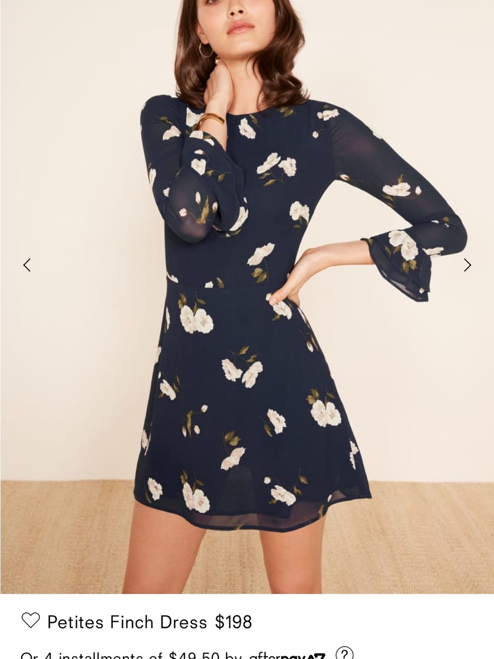 Reformation NWT Petite Size 12P Floral Navy Mini Dress Wedding
